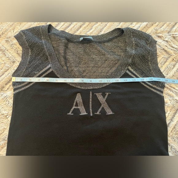 Armani Exchange A/X Black and Metallic Logo Cap Sleeve Top - Picture 8 of 9